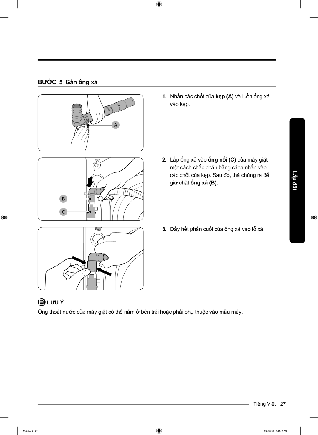 Samsung WD17J7825KP/SV manual BƯỚC 5 Gắn ống xả 